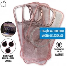 Capa iPhone 16 Pro Max - Stand Glitter Magsafe Chanel Pink